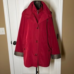 Deep red St John’s Bay Rain jacket with liner